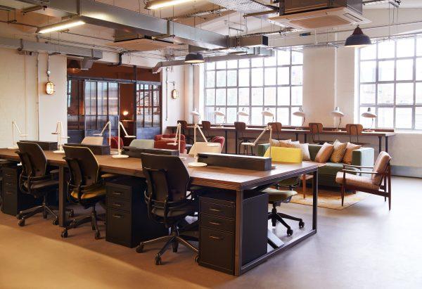 Hot desks in Soho Works co-working space.