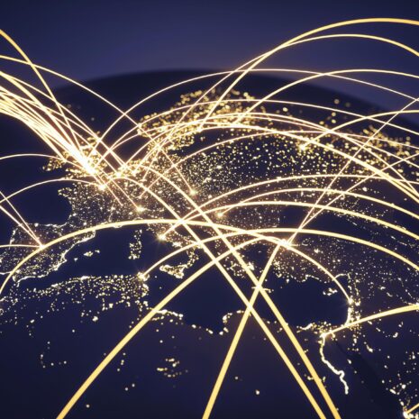 World at night with abstract network lines