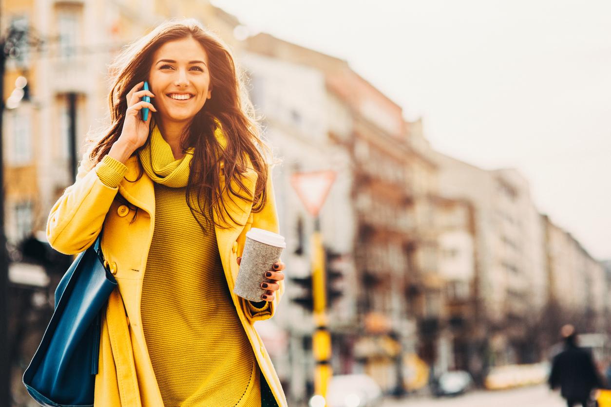 A girl talking on the phone.