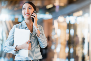 Woman on phone at work