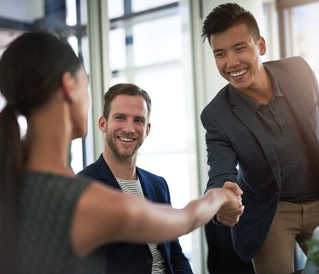 Interview taking place in an office with three people