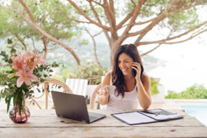 Woman working during vacations