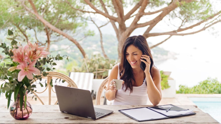 Woman working during vacations